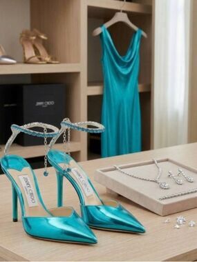 🛍️ Jimmy Choo Authentic Saeda Crystal Stilettos- Malibu Mix
